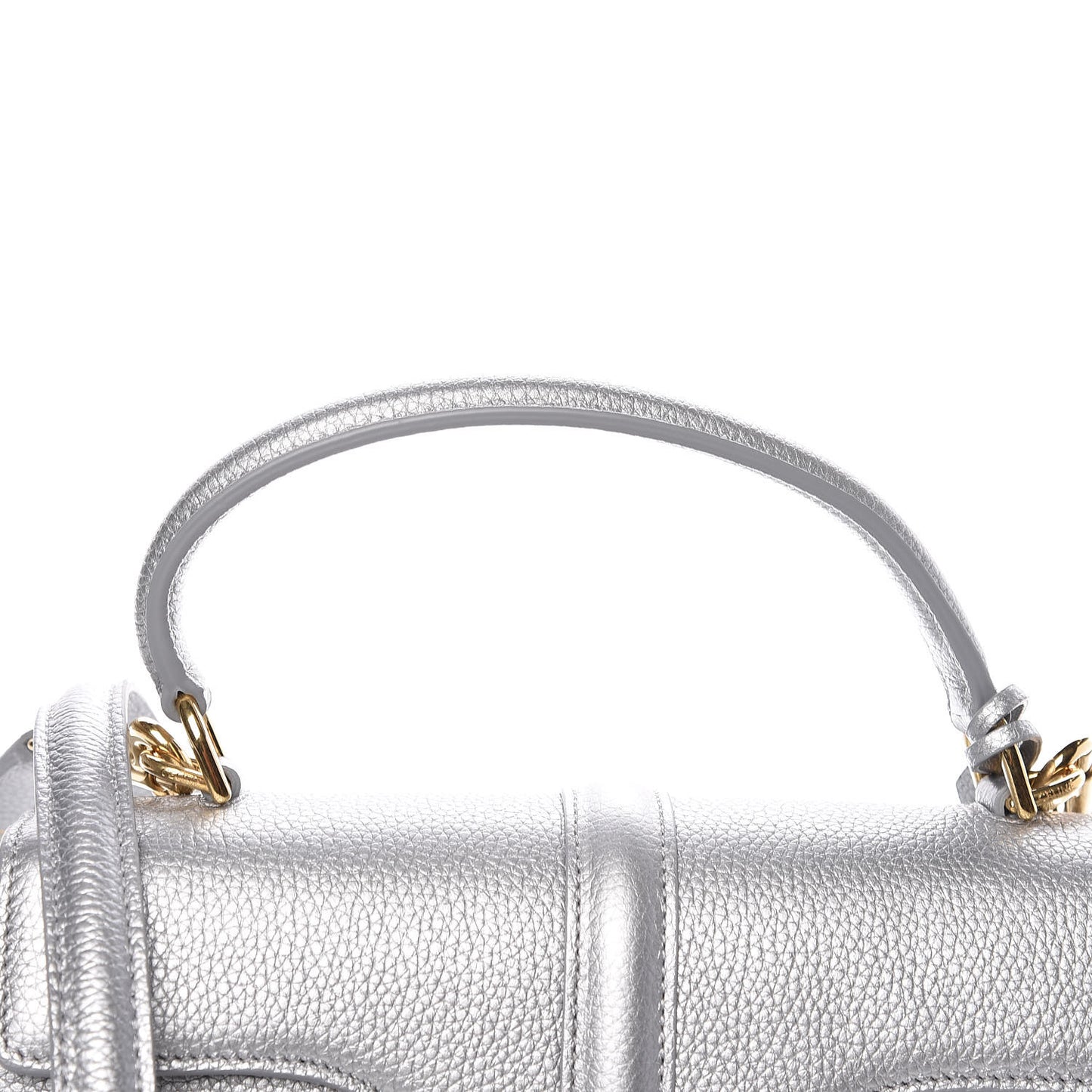 Laminated Grained Calfskin Small 16 Top Handle Bag Silver