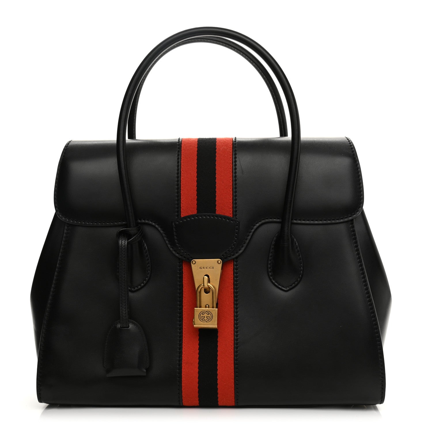 Gucci Plutone Calfskin Web Medium Turn Lock Top Handle Duffle Bag Black 1 of 13