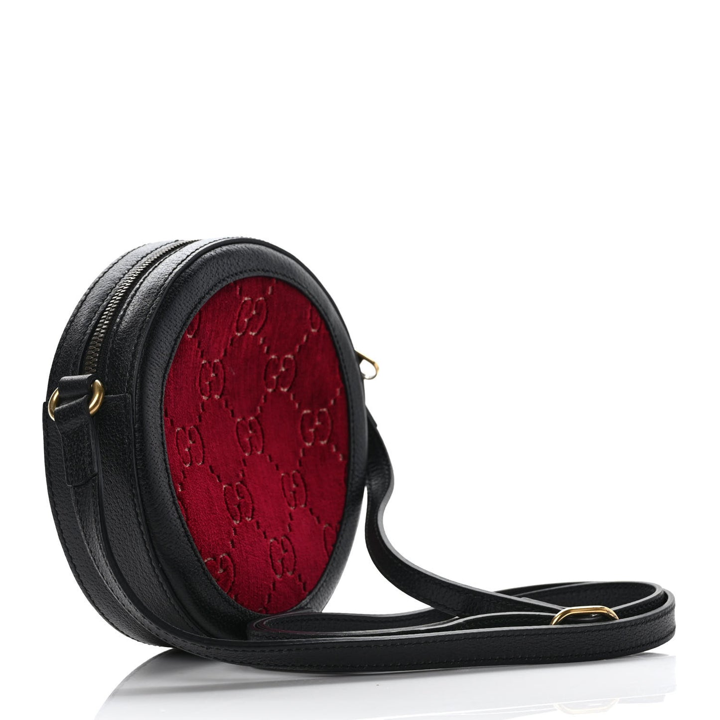 Velvet GG Monogram Textured Calfskin Round Shoulder Bag Red Cipria Black