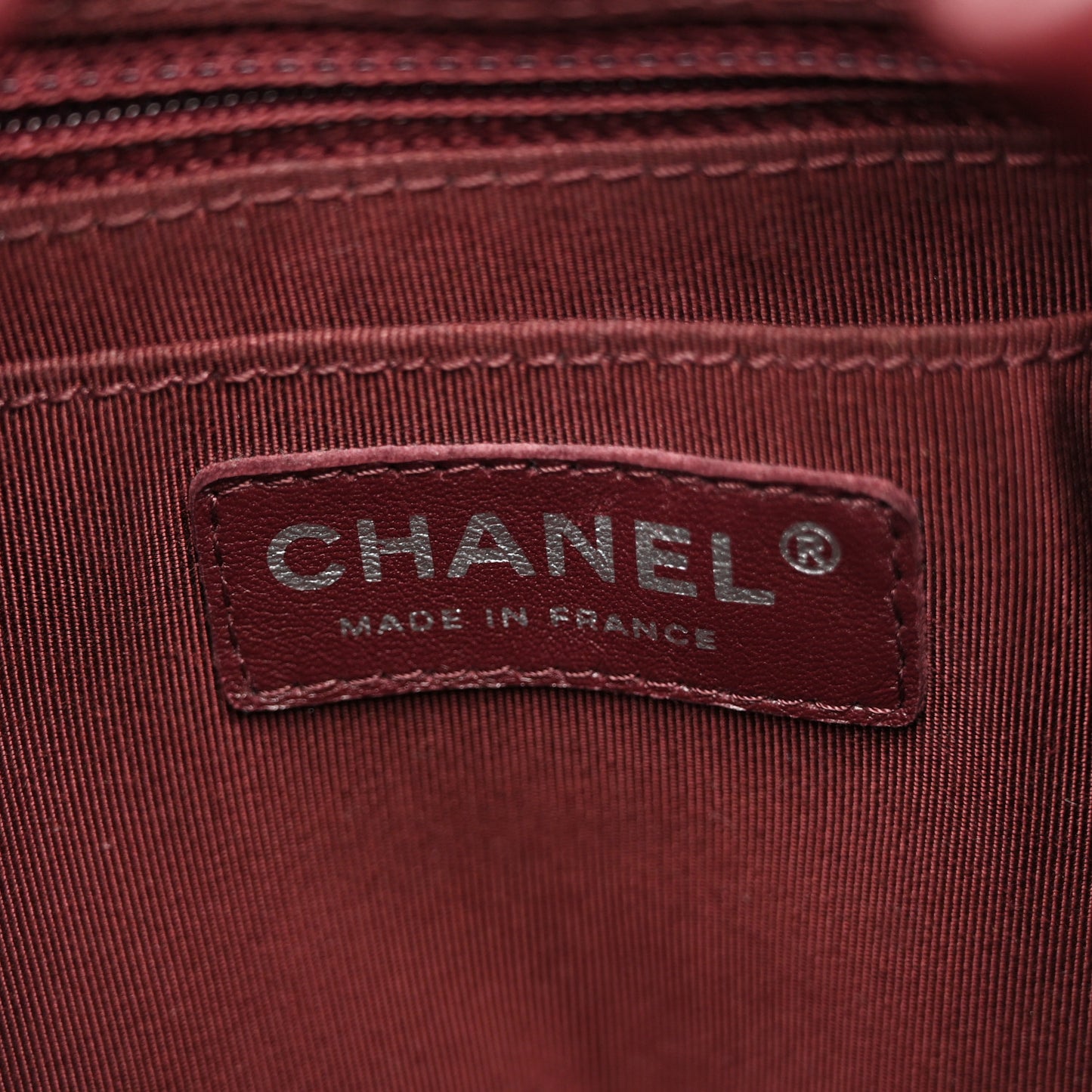 Deerskin Chevron Medium CC Chain Bucket Drawstring Bag Burgundy