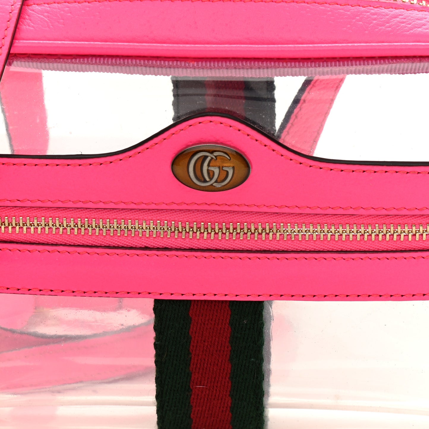 Vinyl Web Mini Ophidia Transparent Shoulder Bag Fluorescent Fuchsia