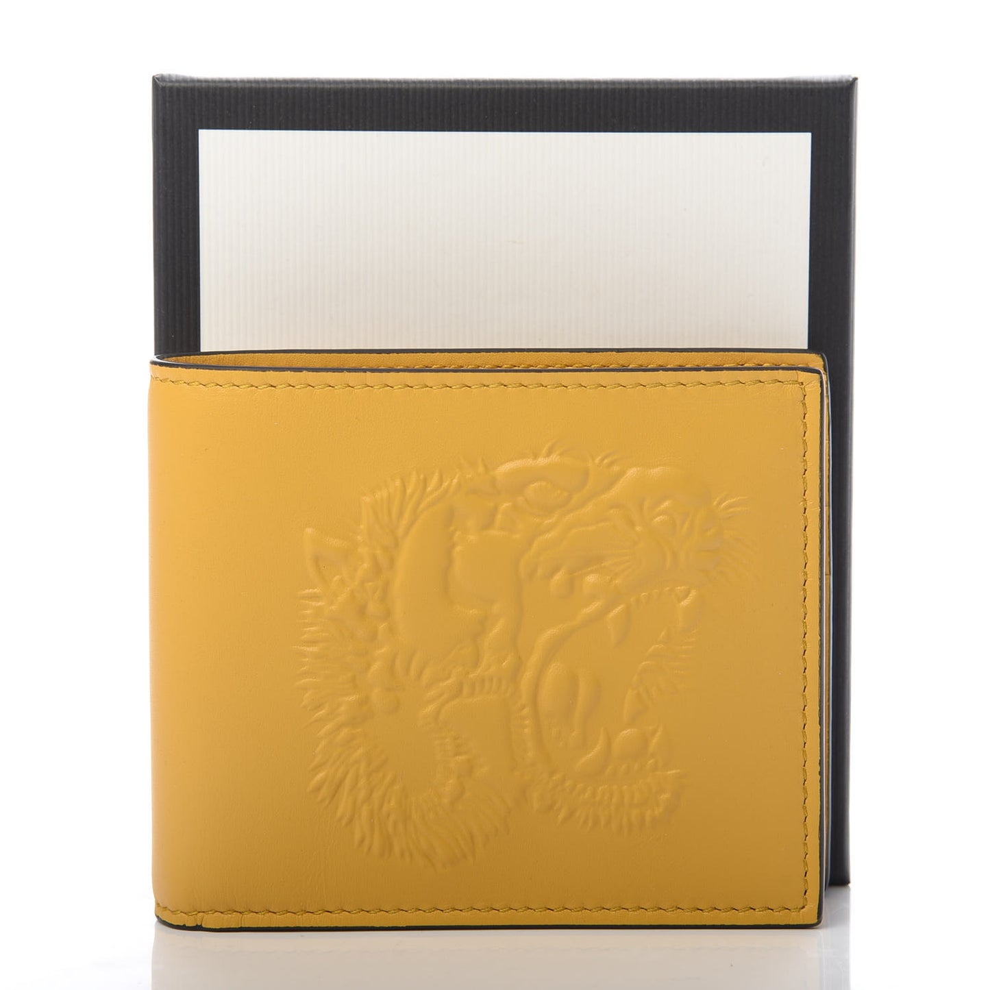 Calfskin Embossed Tiger Bi-Fold Wallet Yellow