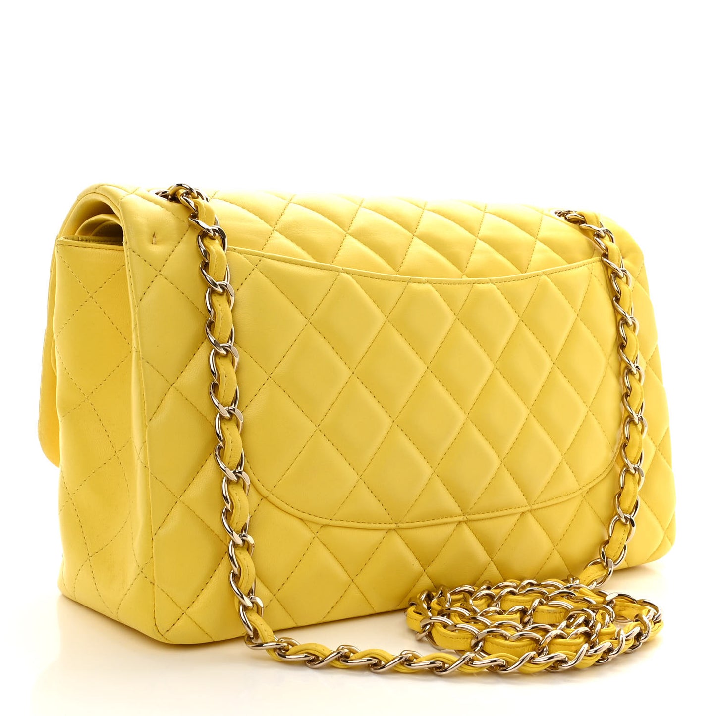 Lambskin Quilted Jumbo Double Flap Yellow