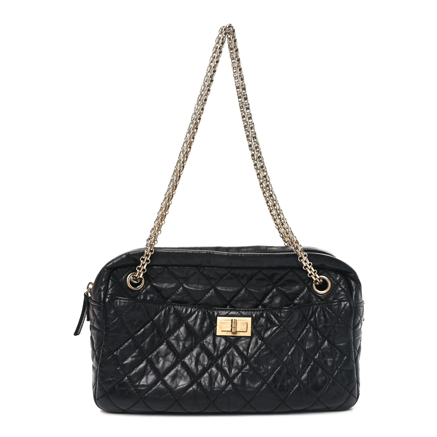 Aged Calfskin Quilted Medium Reissue Camera Case Black