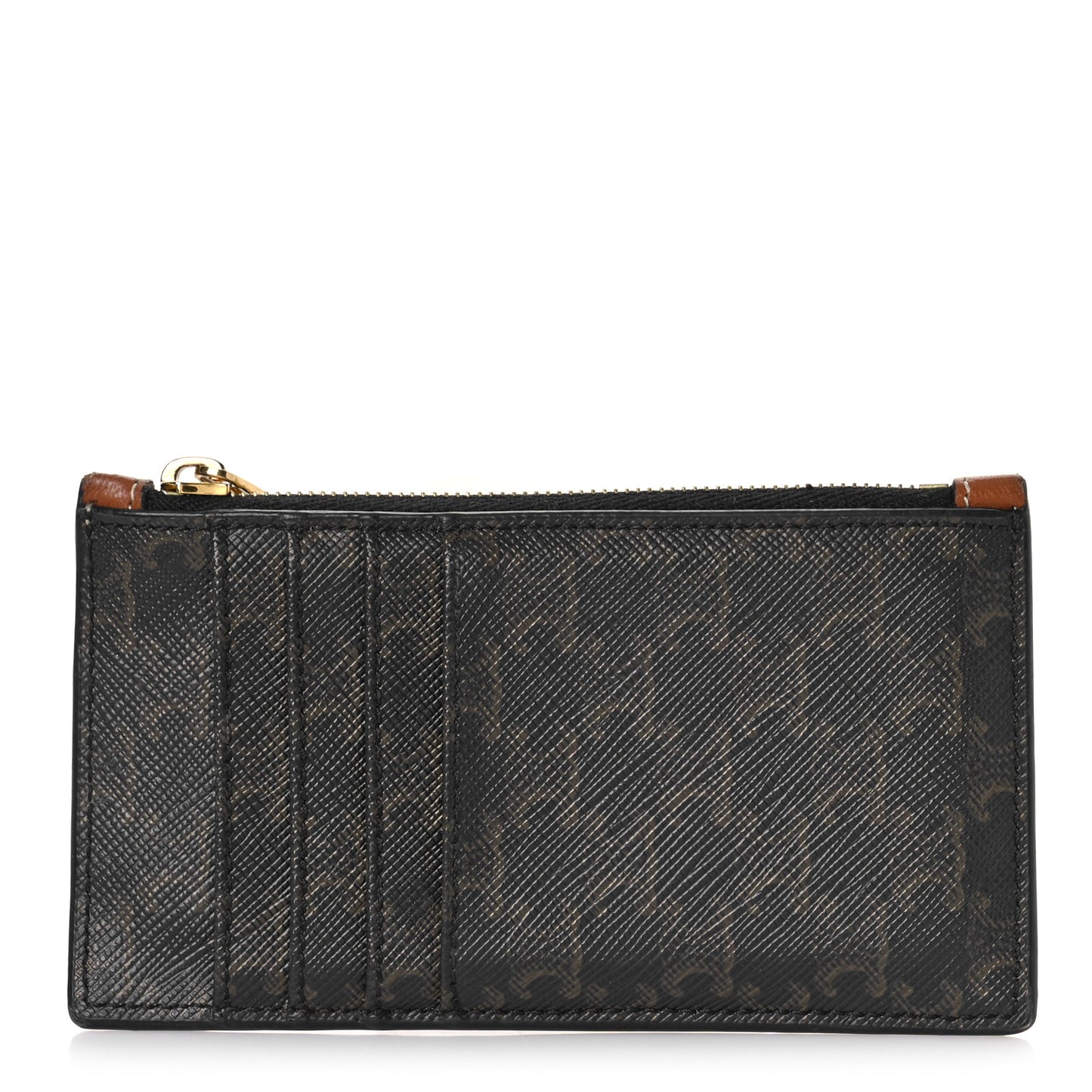 Triomphe Canvas Zipped Card Holder Tan