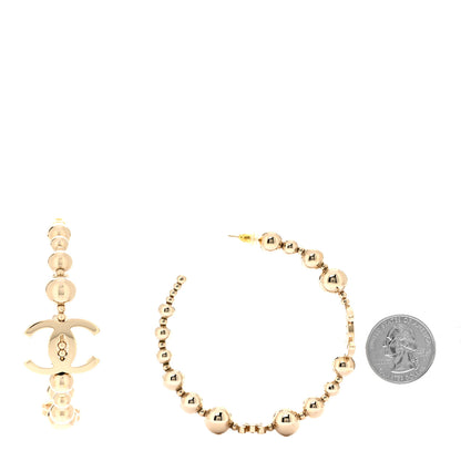 Chanel Metal Bead CC Hoop Earrings Gold 2 of 5