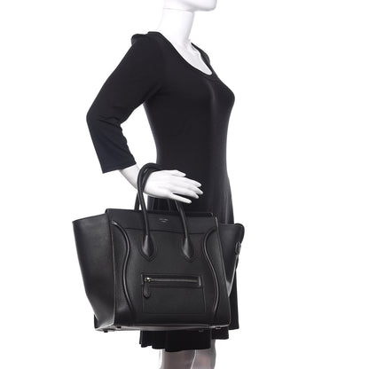Celine Drummed Calfskin Mini Luggage Black 2 of 11