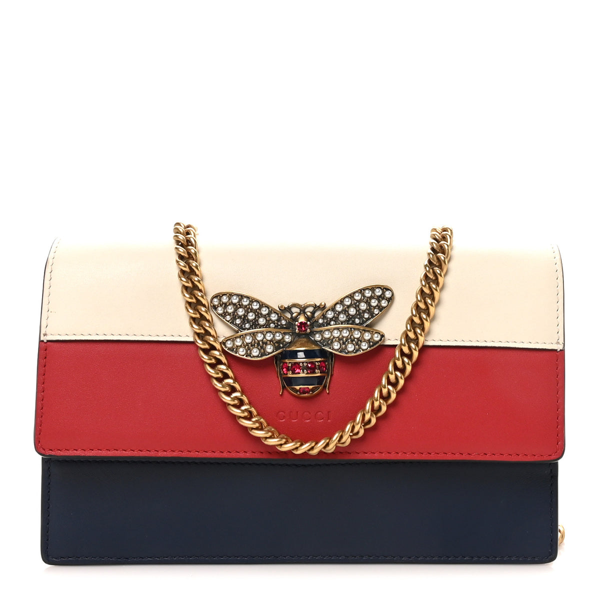 Gucci Calfskin Queen Margaret Chain Wallet Blue Agata Hibiscus Red Mystic White 1 of 9