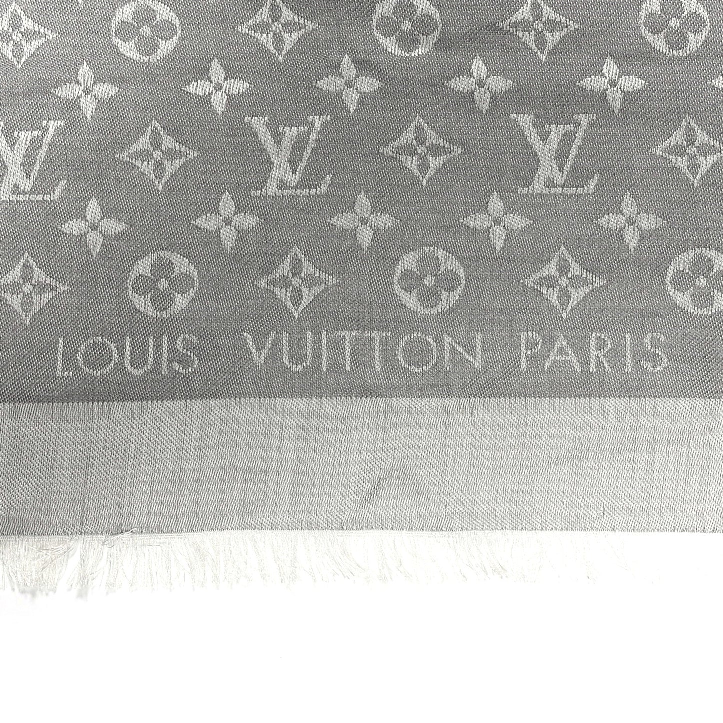 Wool Silk Monogram Denim Shawl Pearl Grey