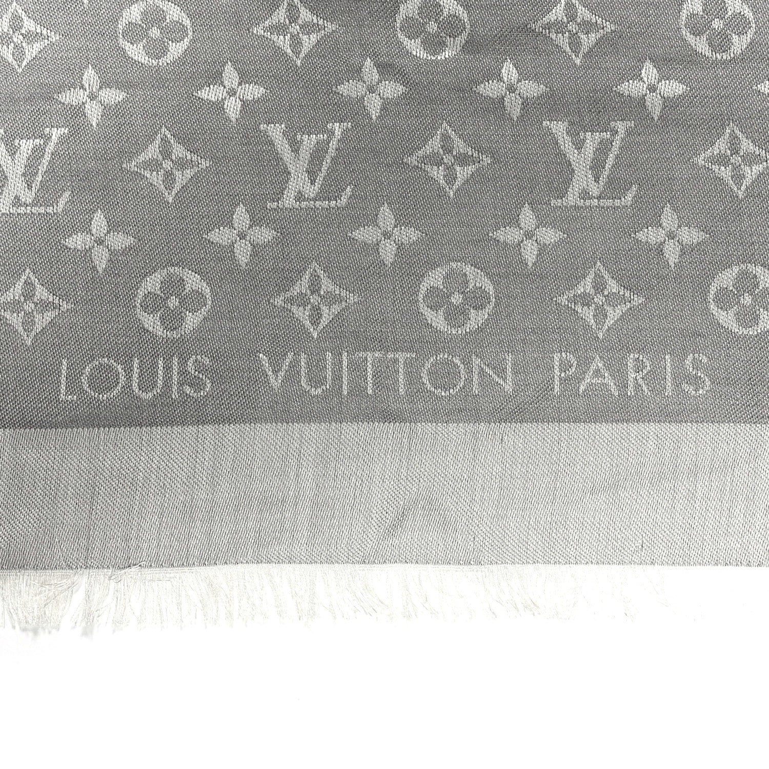 Louis Vuitton Wool Silk Monogram Denim Shawl Pearl Grey 2 of 5
