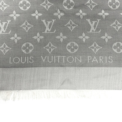 Louis Vuitton Wool Silk Monogram Denim Shawl Pearl Grey 2 of 5