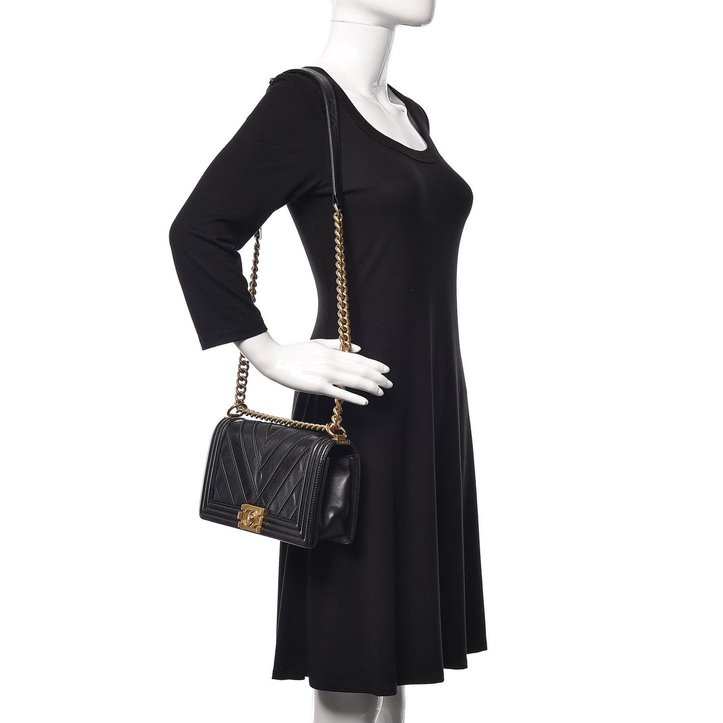 Caviar Suede Calfskin Chevron Medium Boy Flap Black