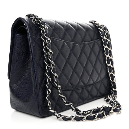 Chanel Caviar Quilted Jumbo Double Flap Navy Blue 3 of 12