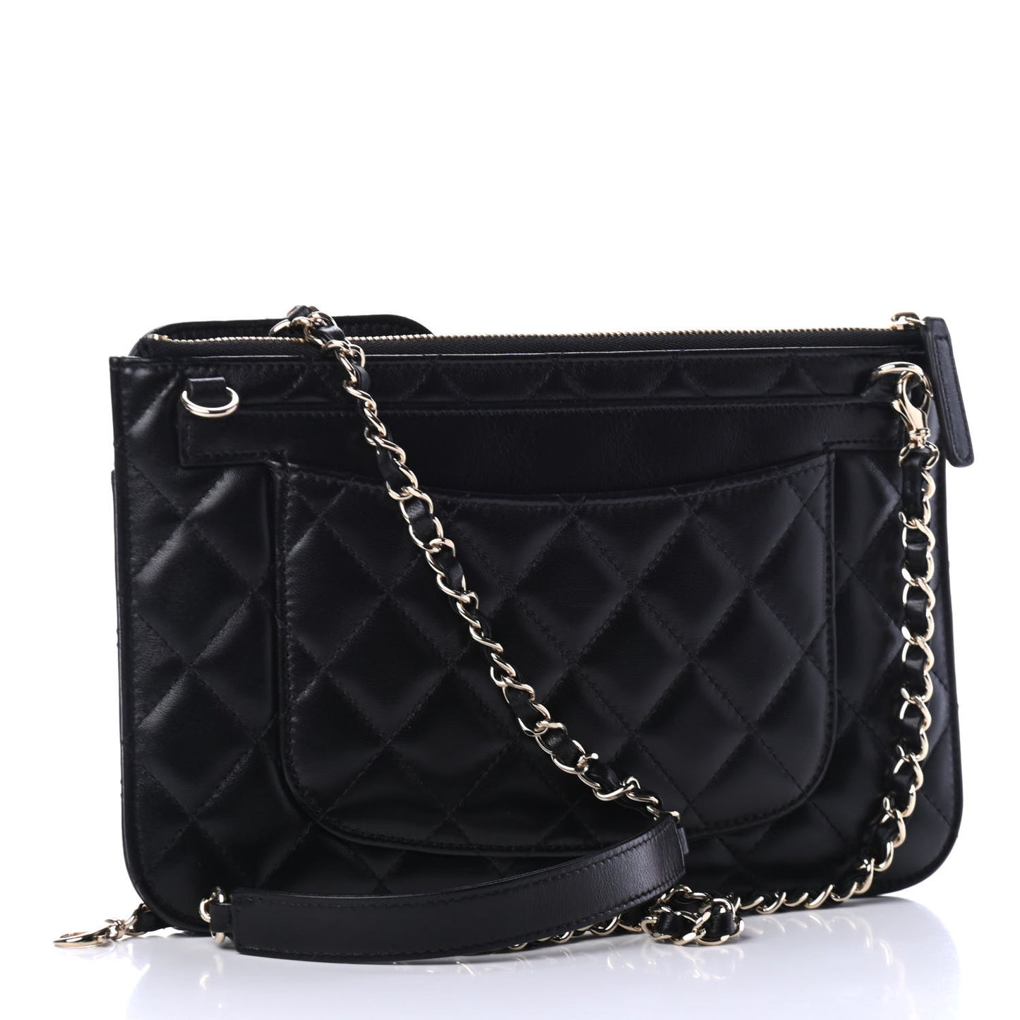 Lambskin Quilted Clutch With Chain Black