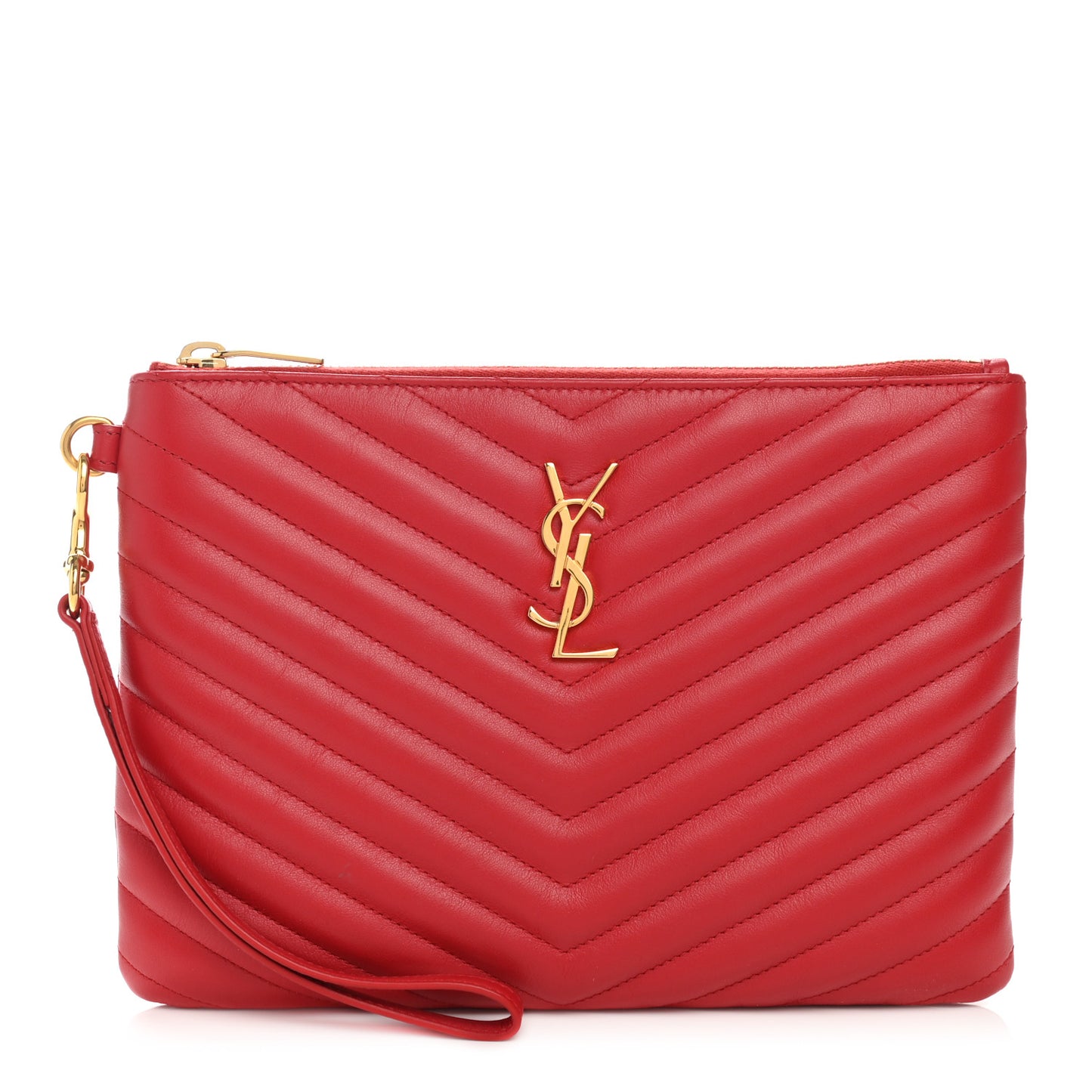 Calfskin Matelasse Chevron Monogram A5 Wristlet Red