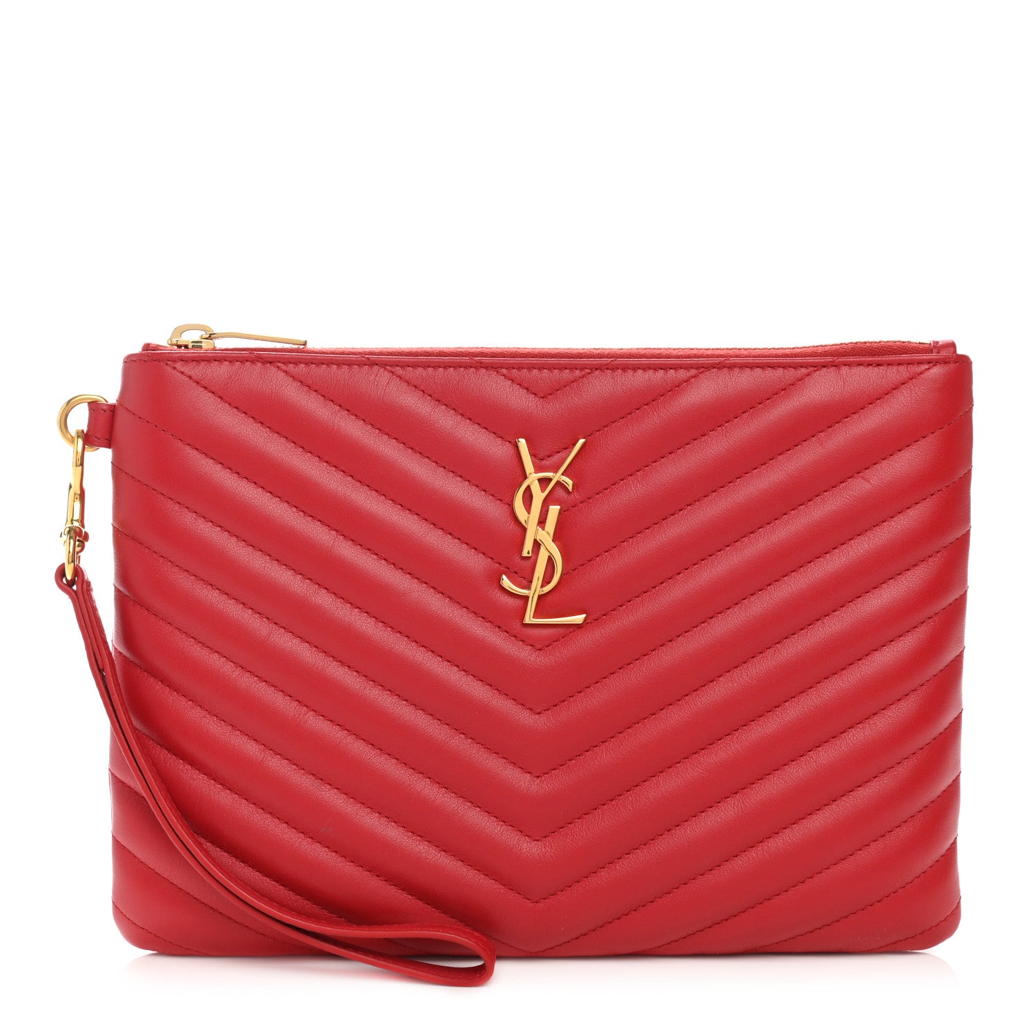 Saint Laurent Calfskin Matelasse Chevron Monogram A5 Wristlet Red 1 of 9