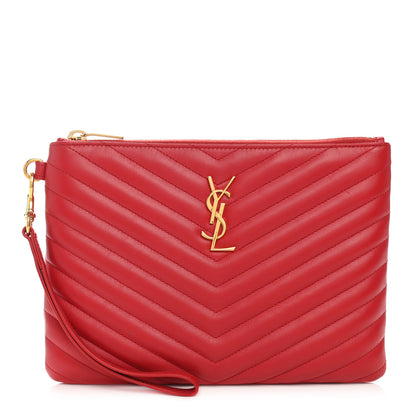 Saint Laurent Calfskin Matelasse Chevron Monogram A5 Wristlet Red 1 of 9
