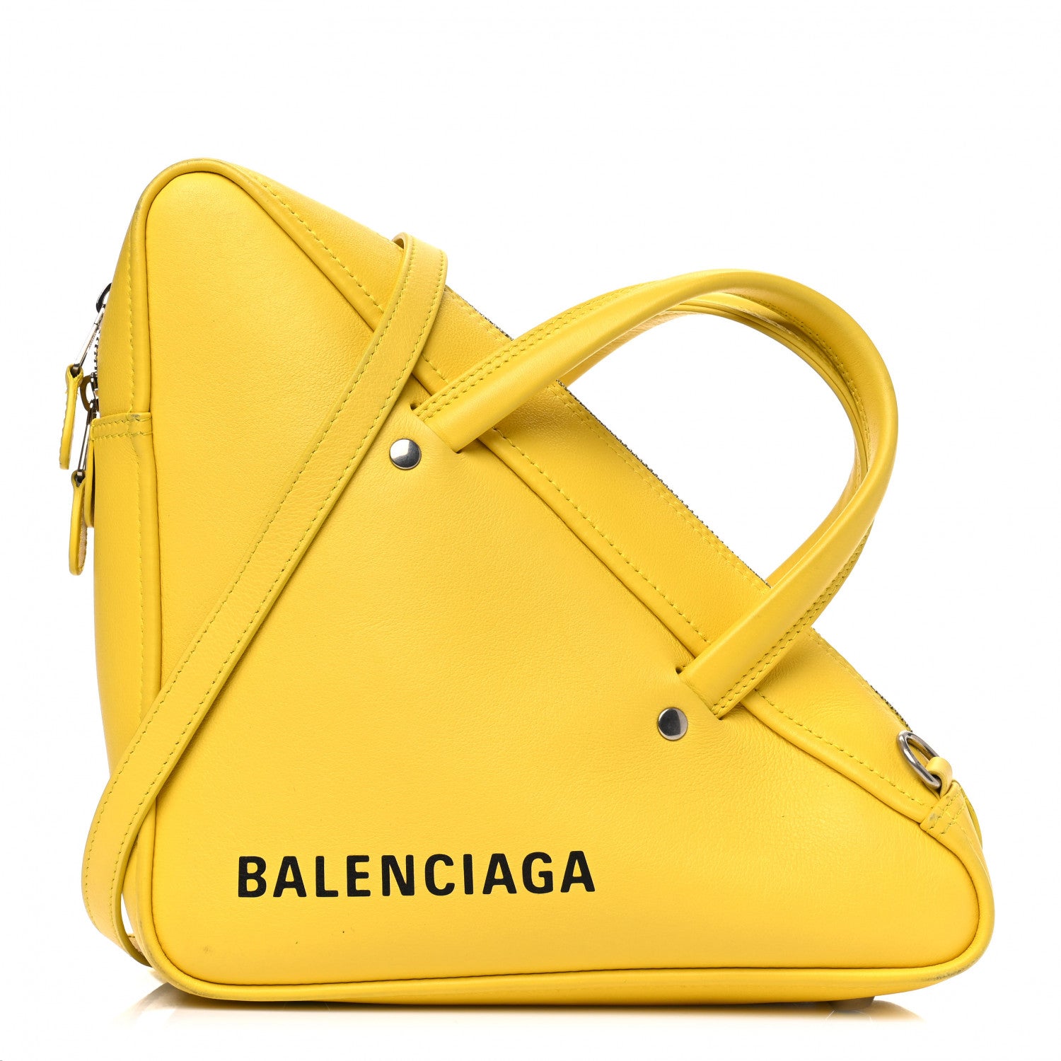 Balenciaga Shiny Day Calfskin Logo S Triangle Duffle Jaune Black 1 of 11