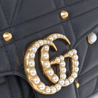 Gucci Calfskin Matelasse Studded Small Pearly GG Marmont Shoulder Bag Black 6 of 6