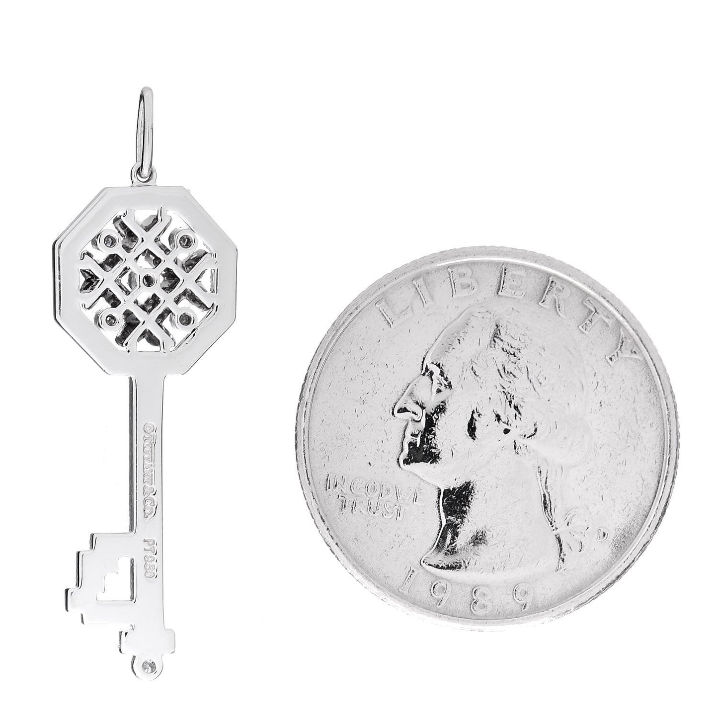 Platinum Diamond Octagon Key Charm Pendant