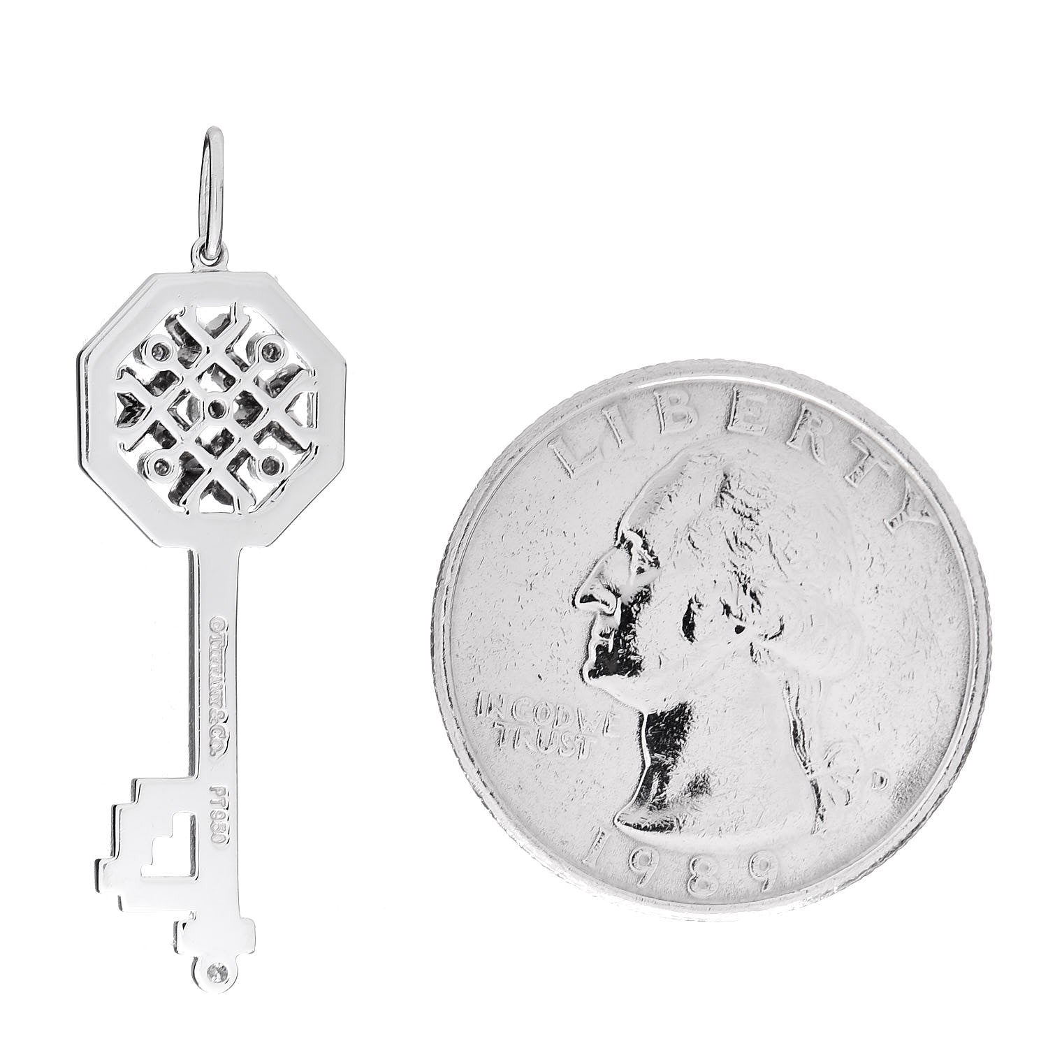 Tiffany Platinum Diamond Octagon Key Charm Pendant 2 of 4
