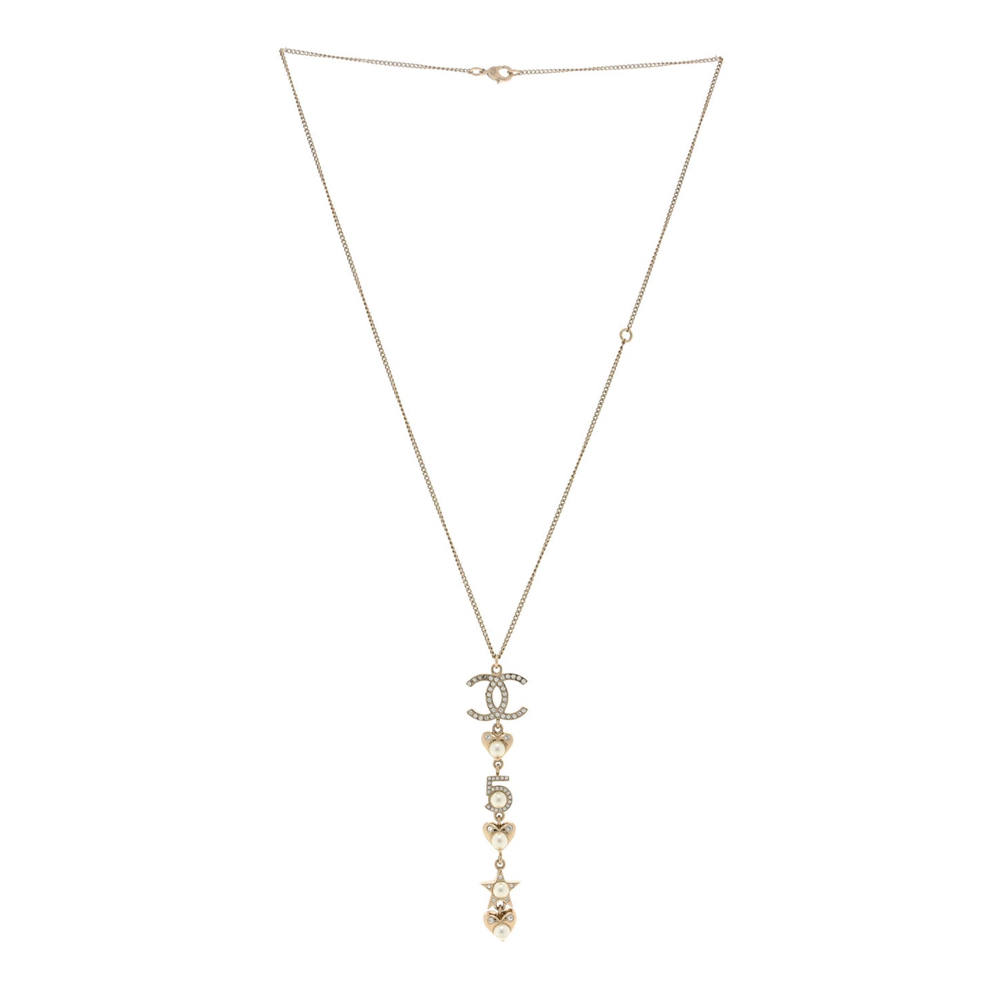 Crystal Pearl Charming Winter CC Star Heart Drop Necklace Gold