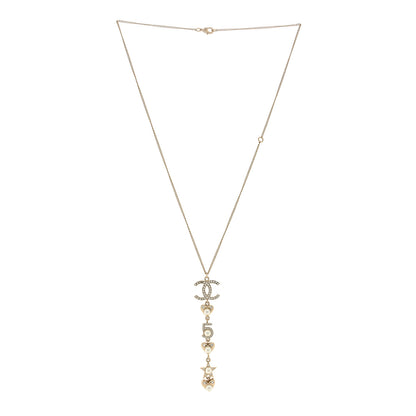 Chanel Crystal Pearl Charming Winter CC Star Heart Drop Necklace Gold 2 of 4