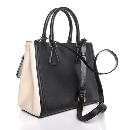 Prada Saffiano Lux Medium Bi-Color Tote Black Talco 3 of 8