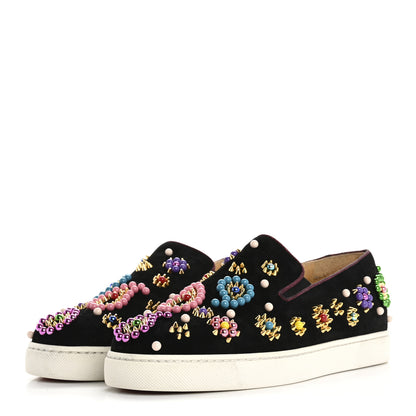 Christian Louboutin Veau Velours Beaded Candy Boat Flats 39 Black 4 of 10