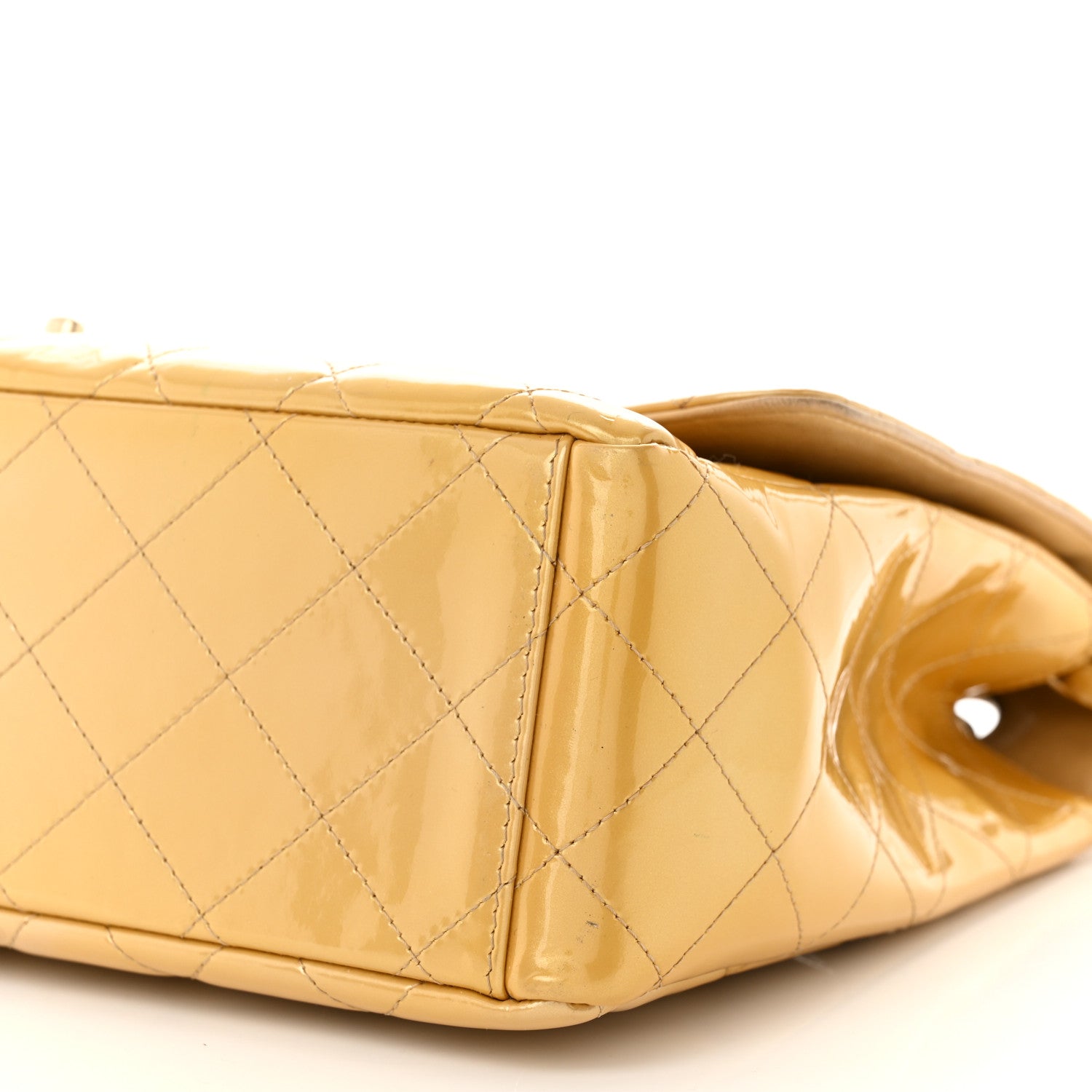 Chanel Metallic Patent Quilted Maxi Single Flap Beige 10 of 14