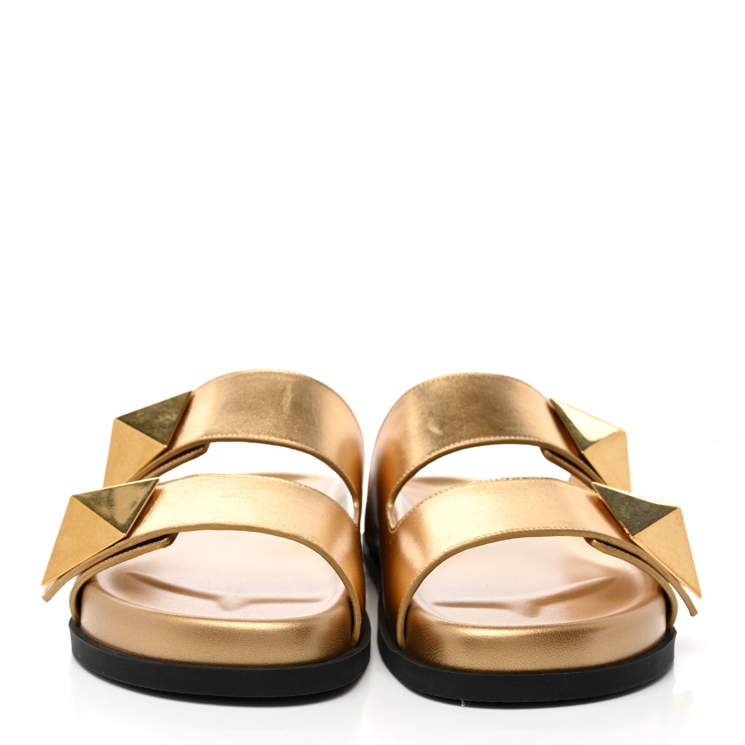 Valentino Garavani Nappa Roman Stud Slide Sandals 38 Antique Brass 2 of 9