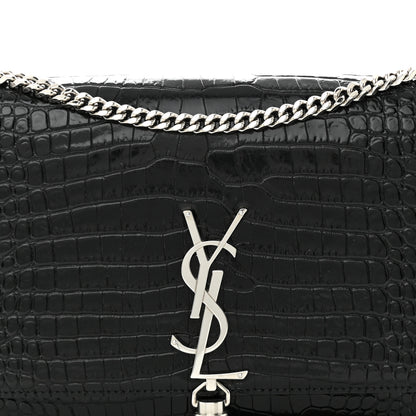 Saint Laurent Calfskin Crocodile Embossed Medium Classic Monogram Kate Tassel Satchel Black 8 of 11