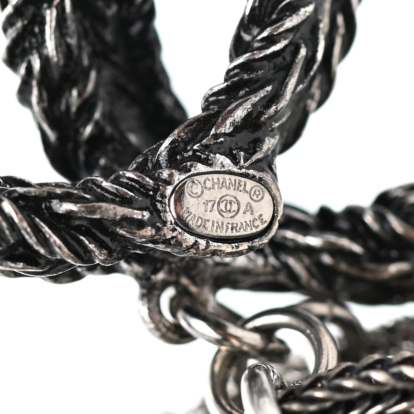 Ruthenium Crystal Chain Fringe CC Brooch Silver
