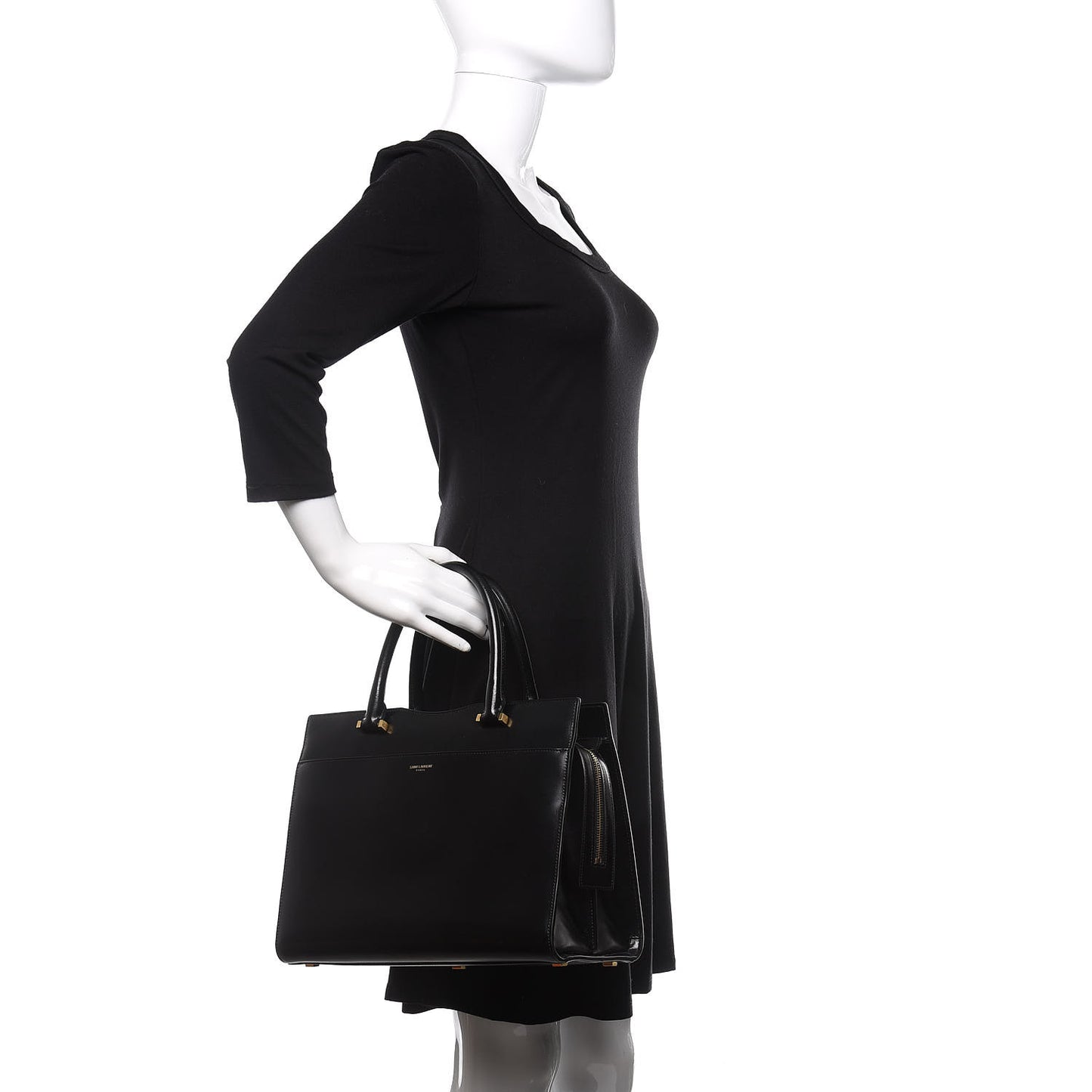 Shiny Calfskin Medium Uptown Tote Black