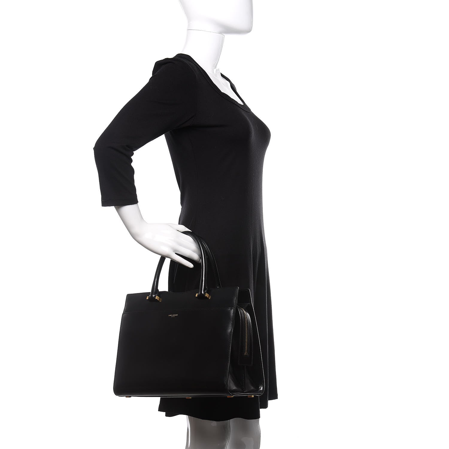 Saint Laurent Shiny Calfskin Medium Uptown Tote Black 2 of 12