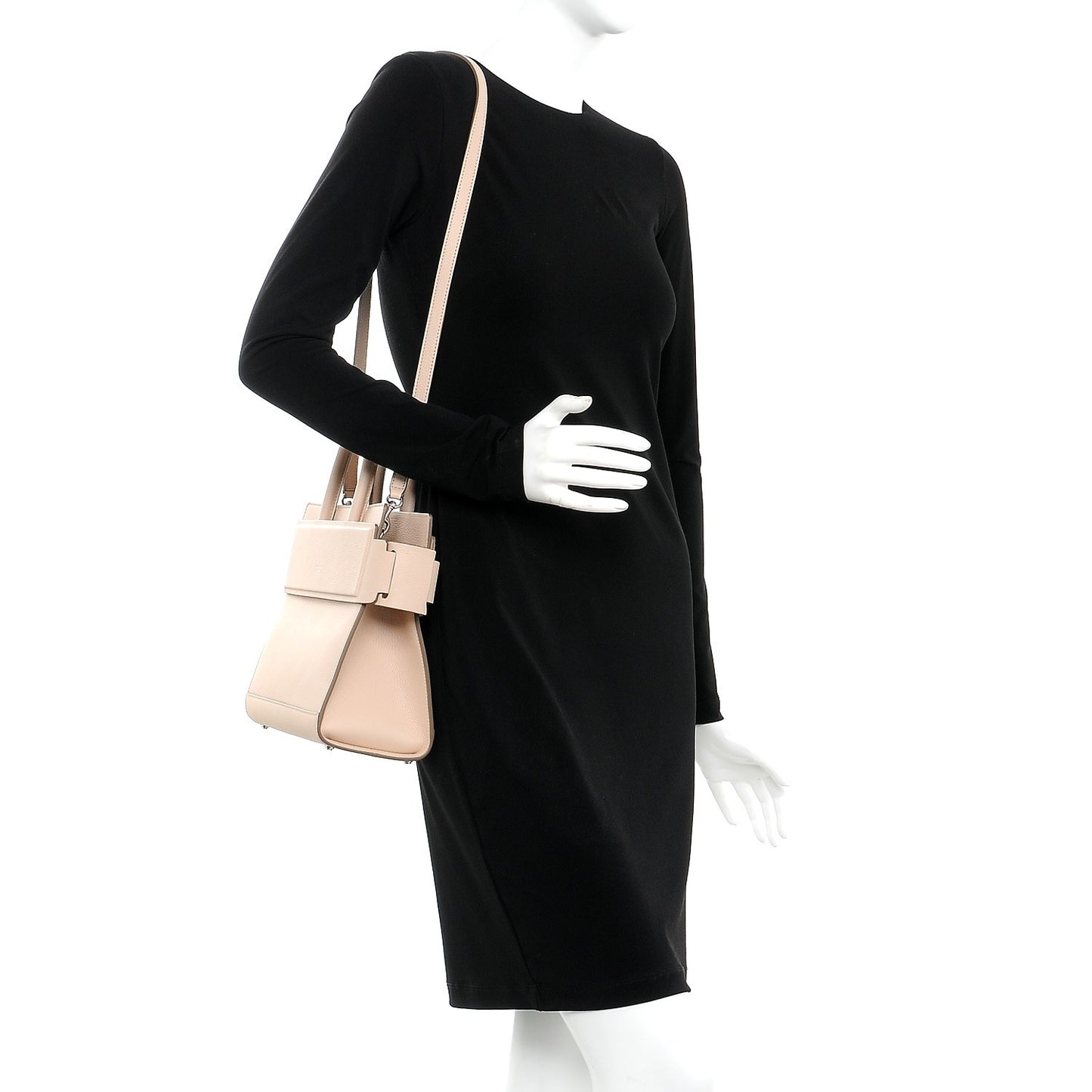 Grained Calfskin Small Horizon Satchel Nude Pink