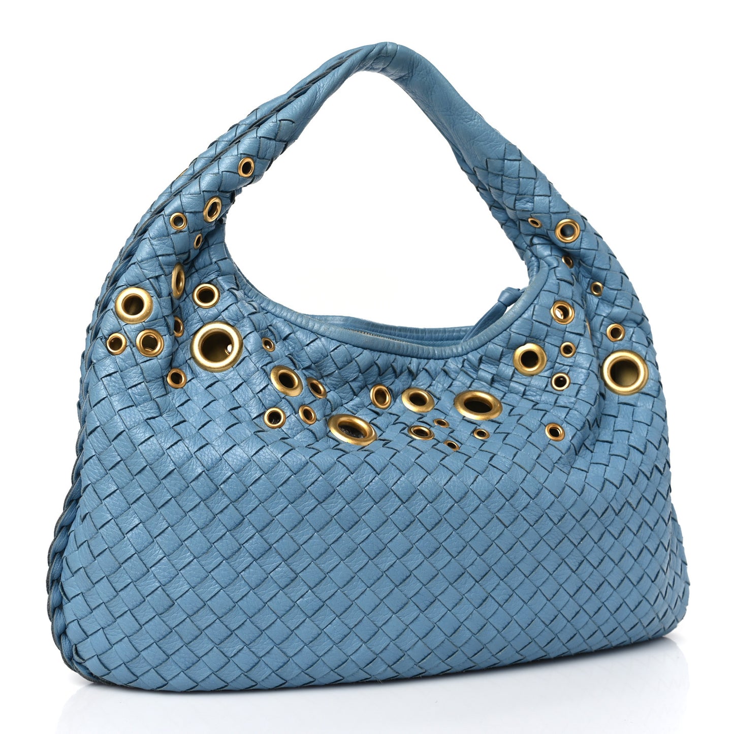 Nappa Intrecciato Grommet Medium Veneta Hobo Blue