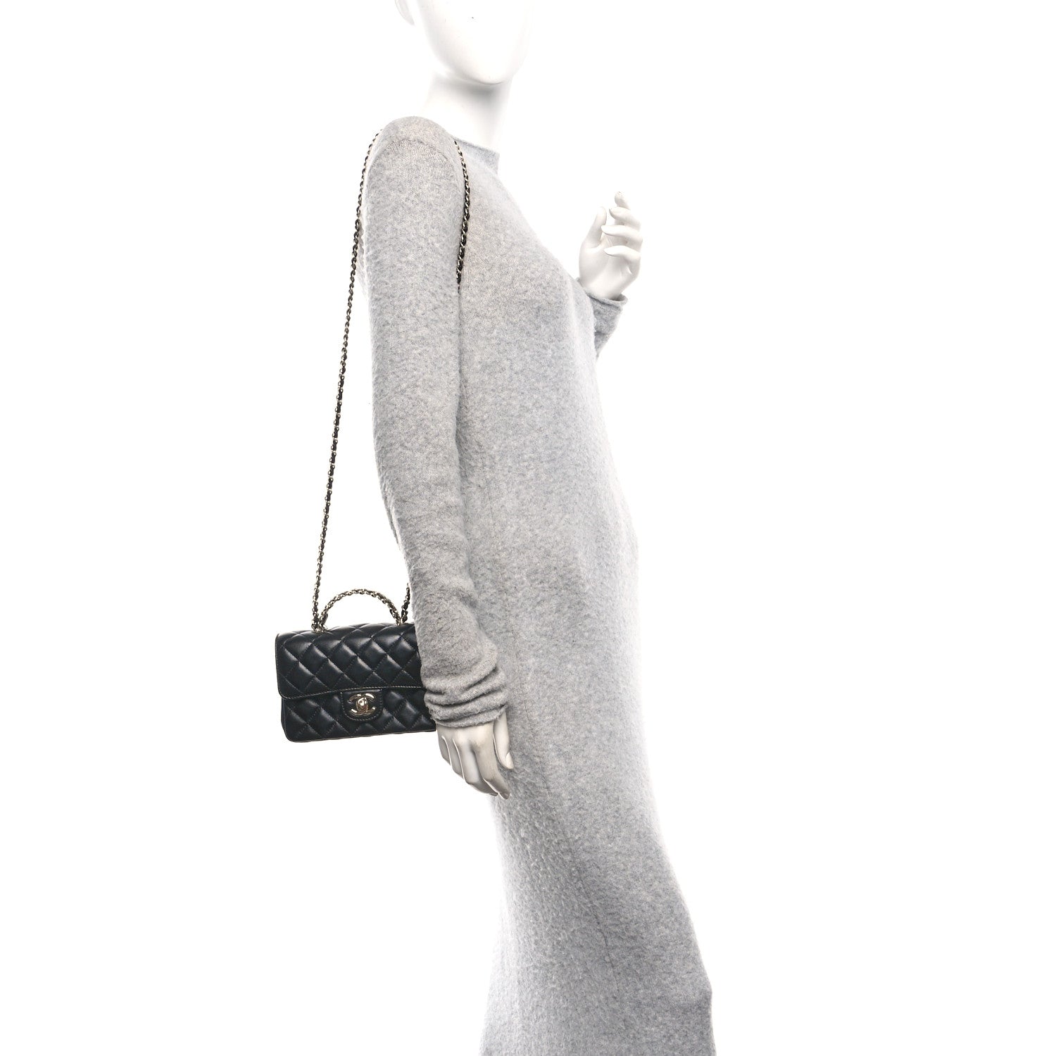 Chanel Lambskin Quilted Mini Crystal Top Handle Rectangular Flap Black 2 of 11
