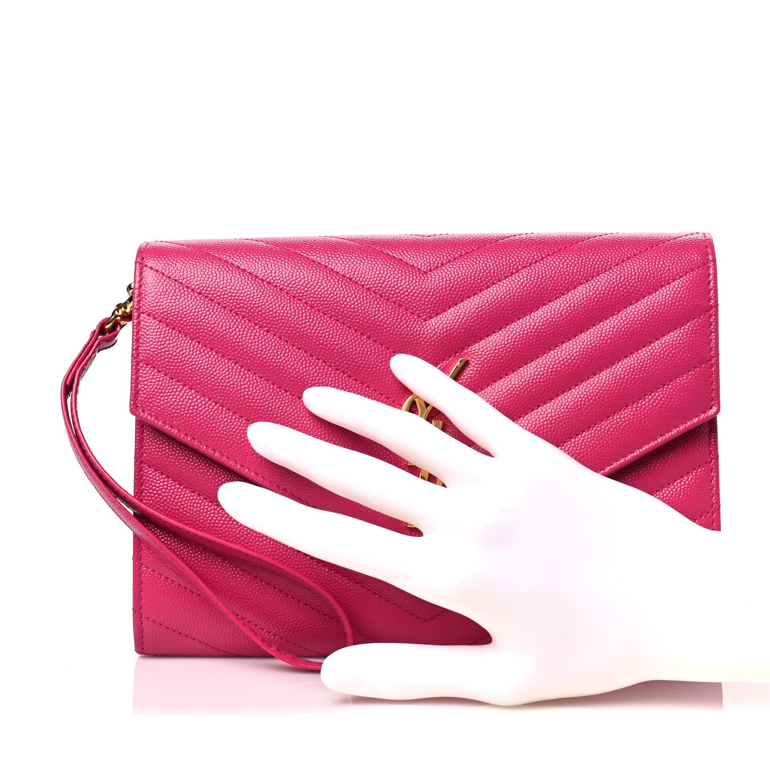 Saint Laurent Grain De Poudre Matelasse Chevron Monogram Envelope Clutch Fresh Fuxia 2 of 7