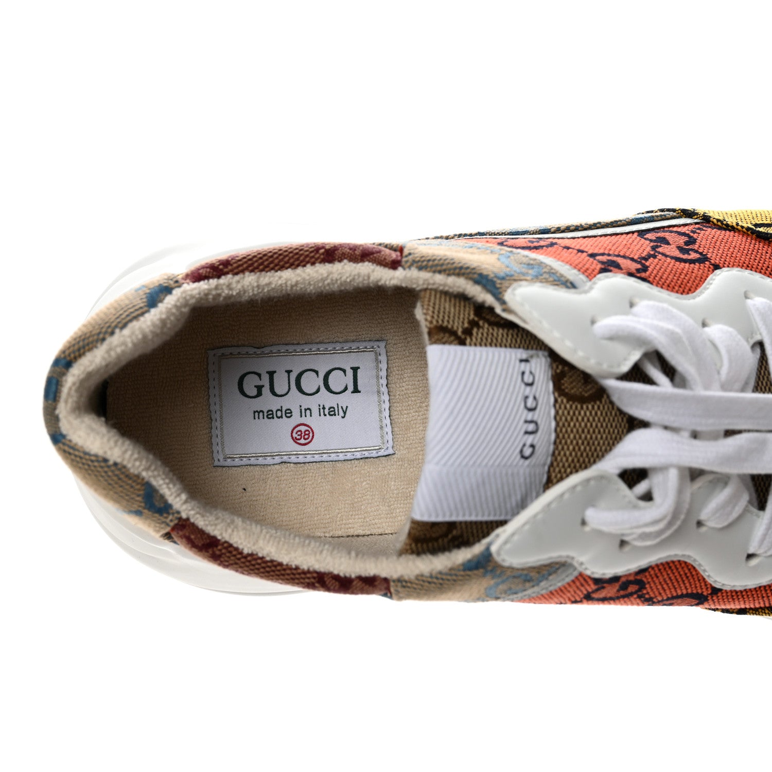 Gucci Monogram Multicolor Demetra Womens Rhyton Sneakers 38 Yellow Blue Great White Tabasco 7 of 11