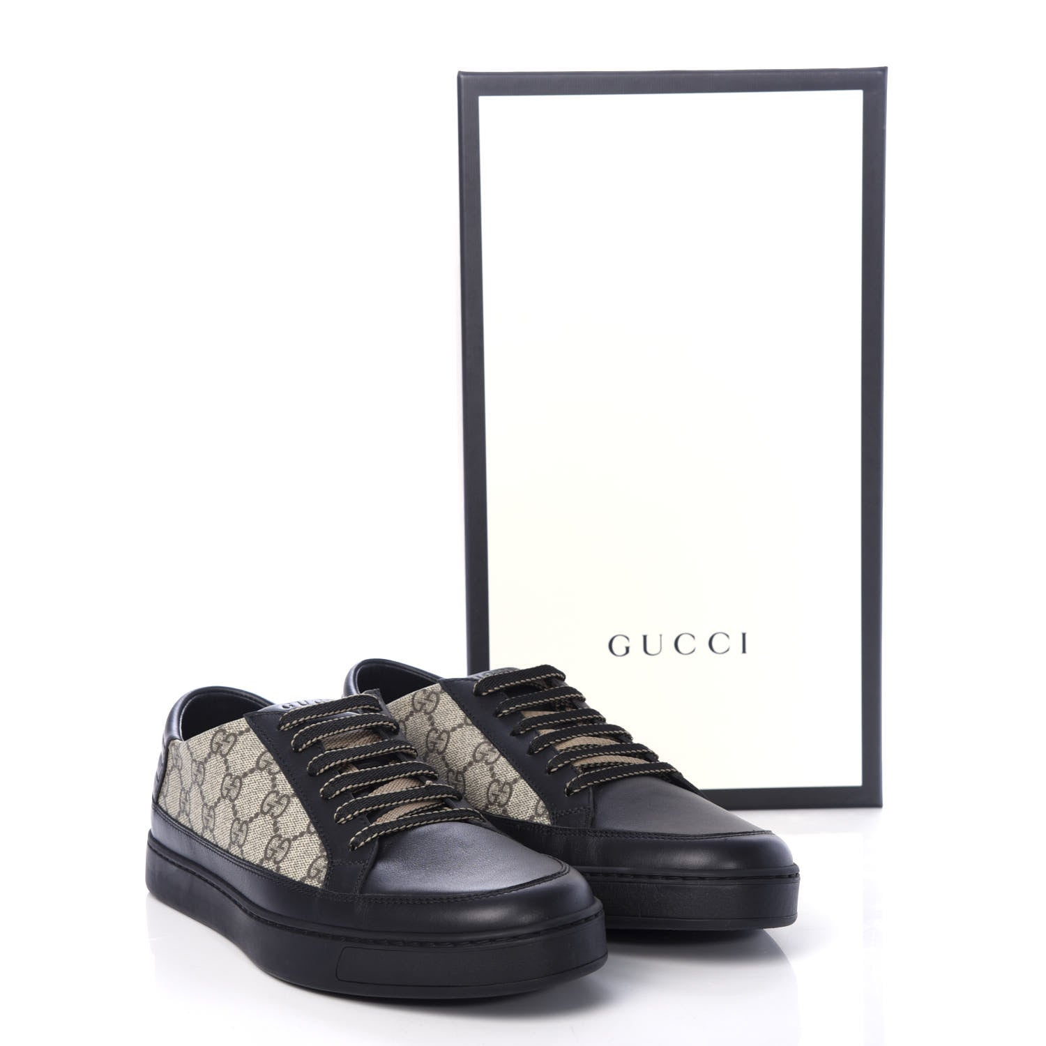 Gucci GG Supreme Monogram Mens Low Top Sneakers 9 Black Beige Ebony 11 of 11