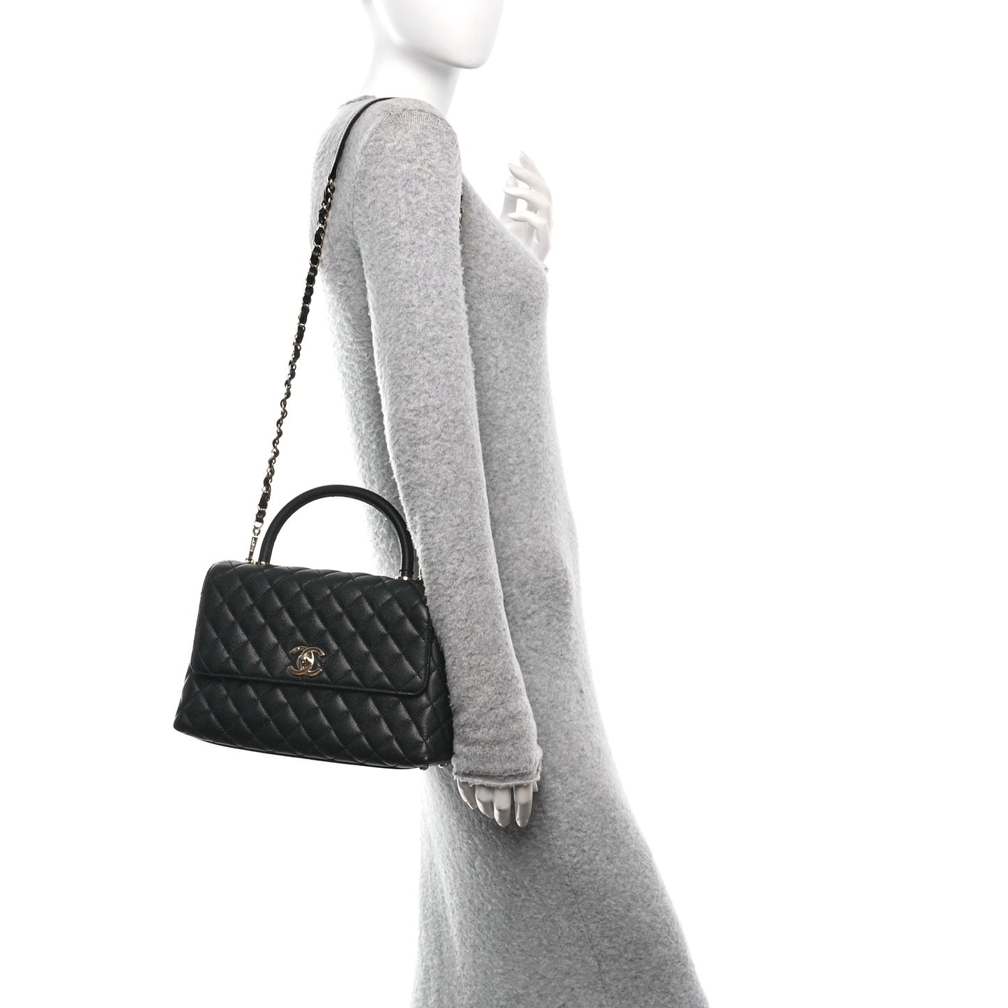Caviar Quilted Small Coco Handle Flap Black