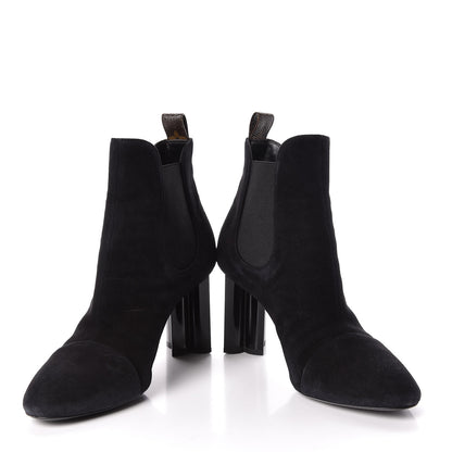 Louis Vuitton Suede Monogram Uniformes Cap Toe Chelsea 80mm Ankle Boots 39 Black 5 of 10