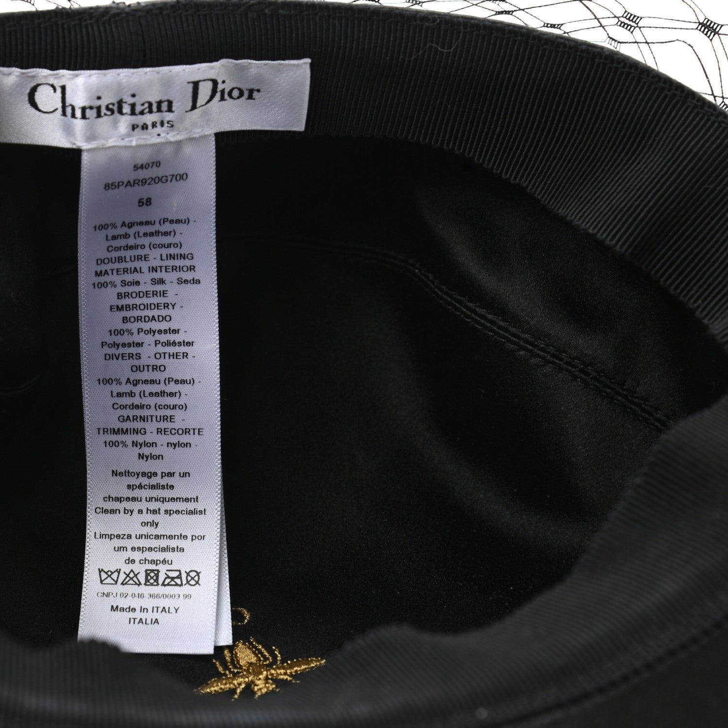 Christian Dior Lambskin Arty Cap with Veil 58 Black 9 of 10