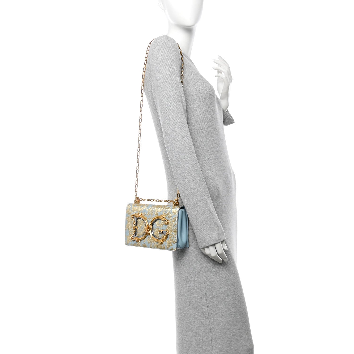 Dolce & Gabbana Brocade DG Girls Shoulder Bag Light Blue 2 of 9