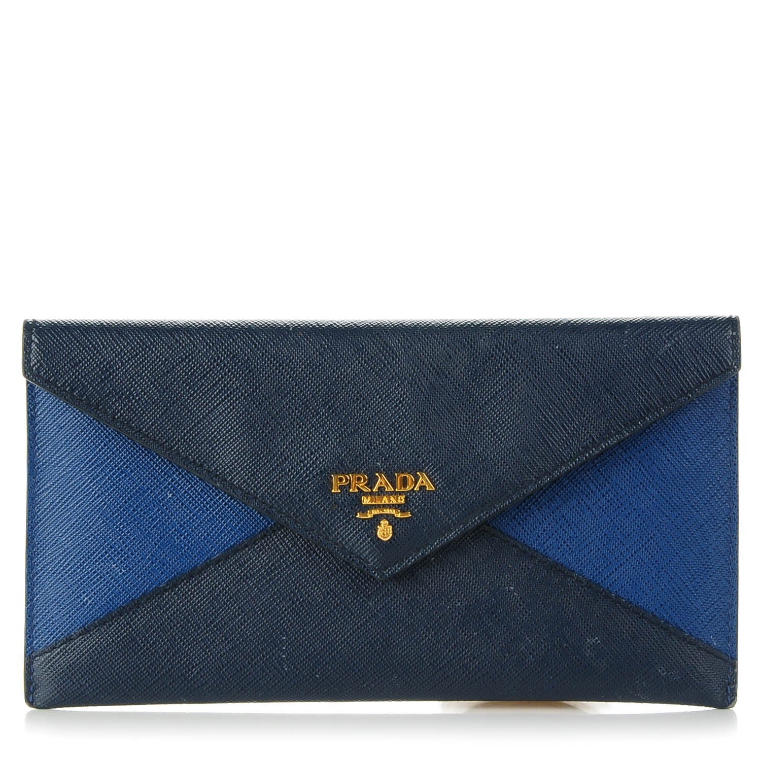 Prada Saffiano Bi-Color Envelope Wallet Baltico Bluette 1 of 7