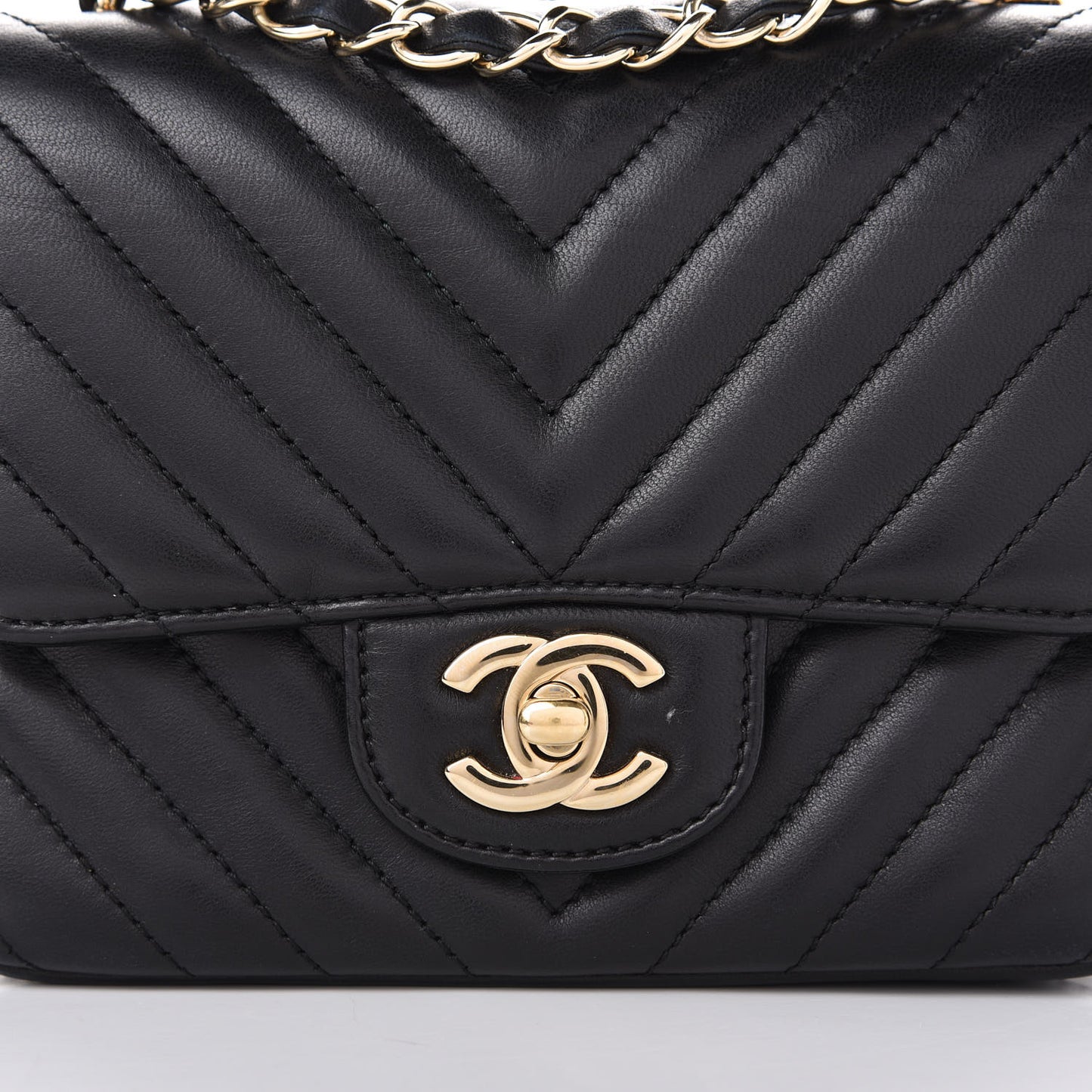 Lambskin Chevron Quilted Mini Square Flap Black