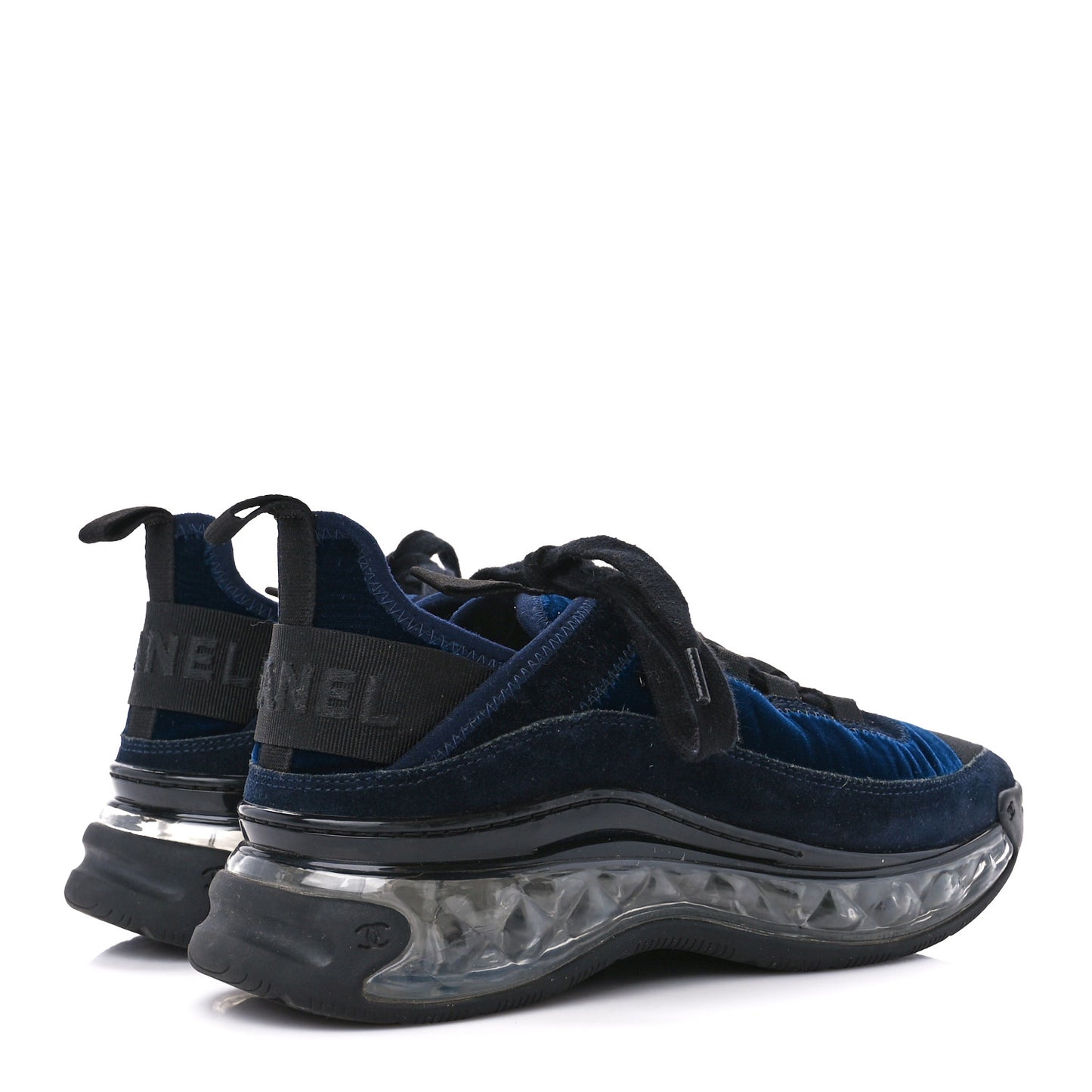 Suede Calfskin Velvet Grosgrain CC Sneakers 36 Navy Blue Black