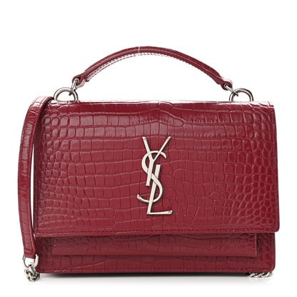 Saint Laurent Calfskin Crocodile Embossed Monogram Sunset Chain Wallet Amaretto 1 of 11
