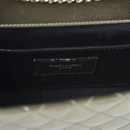 Saint Laurent Metallic Grain De Poudre Textured Mixed Matelasse Triquilt Small Monogram Satchel Piombo 7 of 8